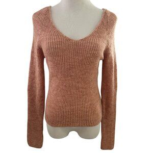 Mango MNG Alpaca Blend V-Neck Sweater Size Women's M Medium Pink Knit Soft NWT